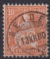 Sitzende Helvetia "20",Ortsstempel REIDEN++++