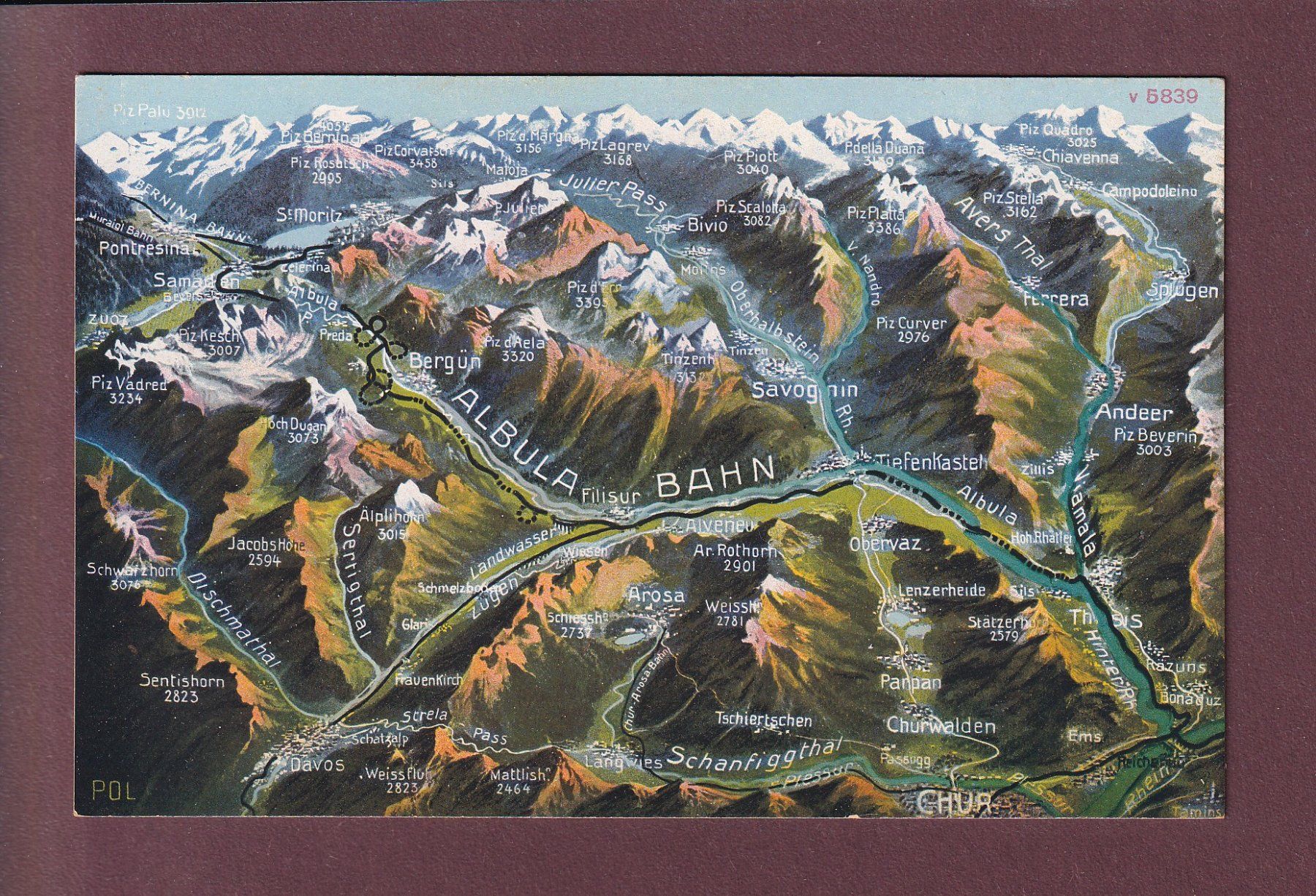 Cartoline postali: ALBULA-BAHN - Vogelschau – Usato da Pully venduto da nicecards