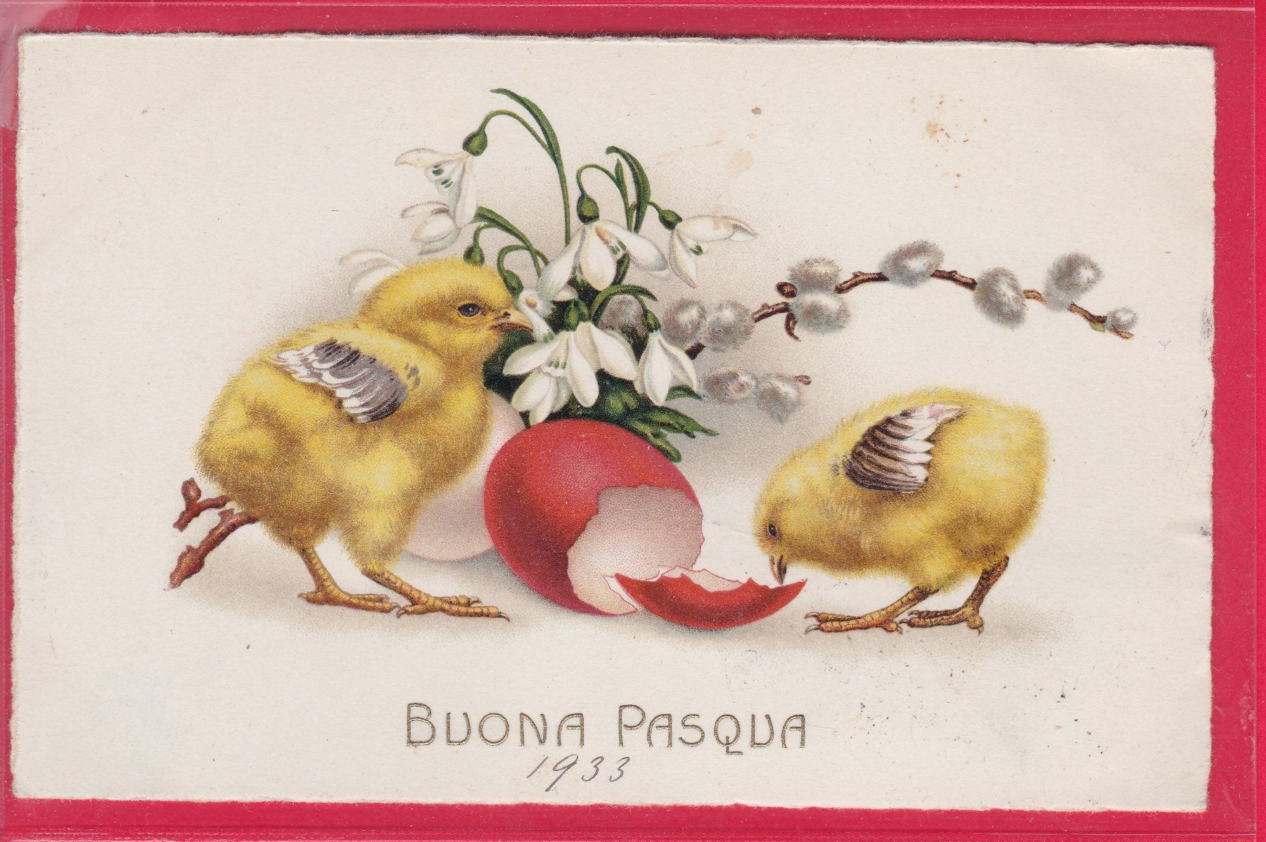 Ansichtskarten: BUONA PASQUA, 12.4.1933 – Gebraucht aus Oberrieden von Gebirgsstelze