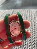 Lorenz Vintage Spangenuhr Damen – 925 Silber & grüne Emaille