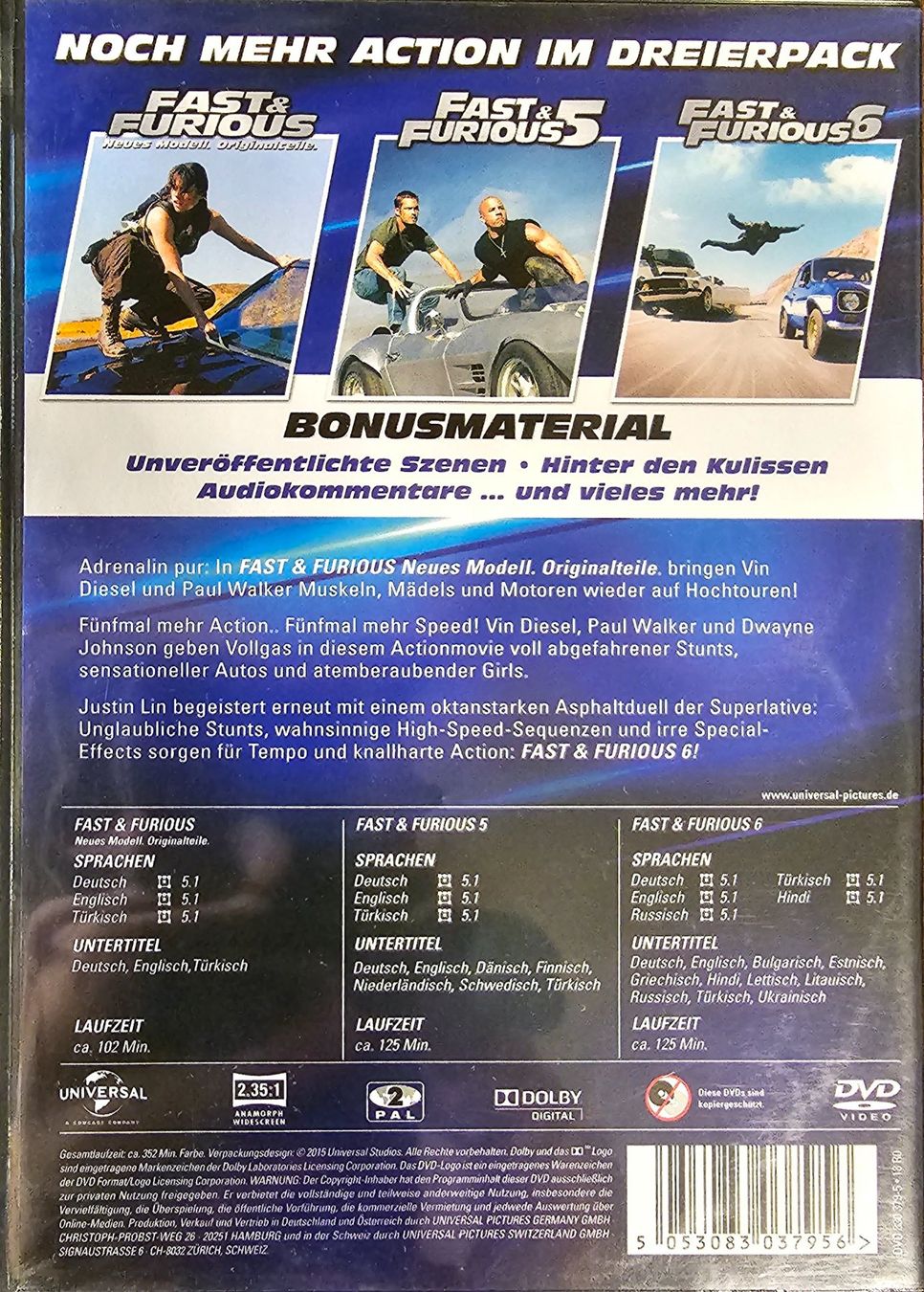 Tutti i DVDs: Fast & Furious Collection 4 - 6 – Usato da Wahlen b. Laufen venduto da Cg10 1