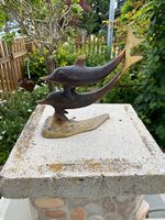 Statue Messing 2 Delphine auf Sockel Vintage