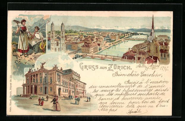 Cartoline postali: Litho Zürich, Teilansicht mit Brücke,  – Usato da Berlin venduto da bartko-reher