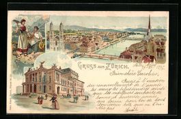 Litho Zürich, Teilansicht mit Brücke, 