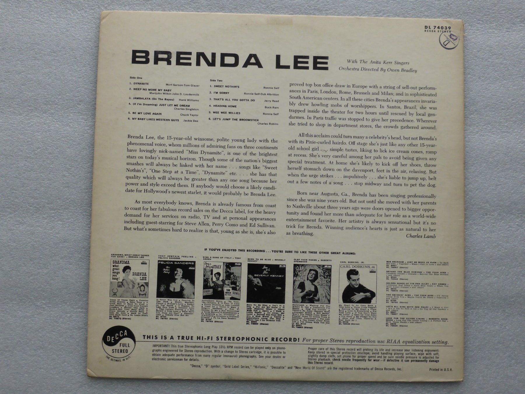 Dischi in vinile: VINYL  LP BRENDA LEE – Usato da Küssnacht am Rigi venduto da Sunnestrahl 3