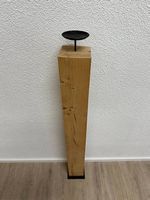 Grosser Kerzenständer aus Massivholz mit Metallschale