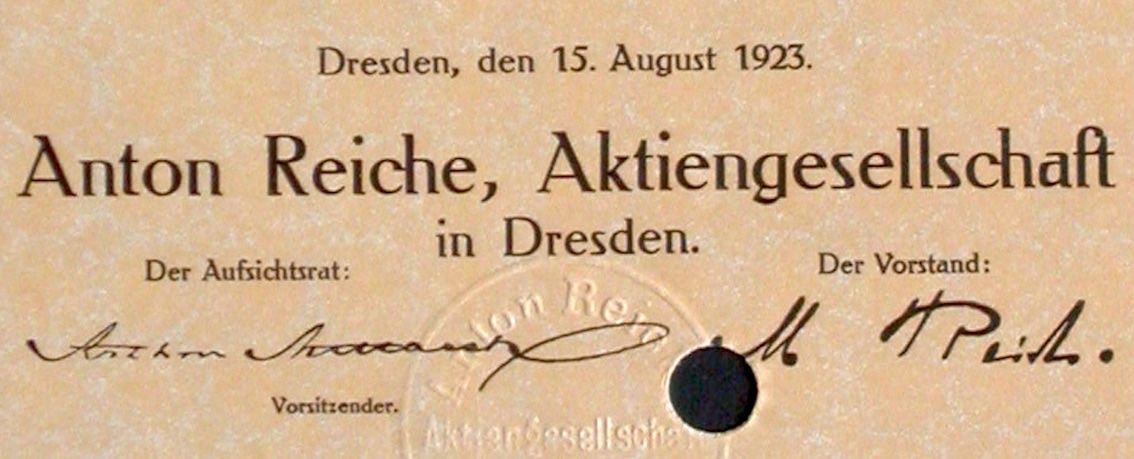 Dokumente: Anton Reiche AG, Dresden - 1923 – Gebraucht aus Solothurn von Sgasche 1