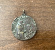 Antik Medaille Bronze sakral Hl Benediktus Maria Vintage Rar