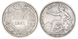 ½ Franken von 1851 (vorzüglich bis unzirkuliert)