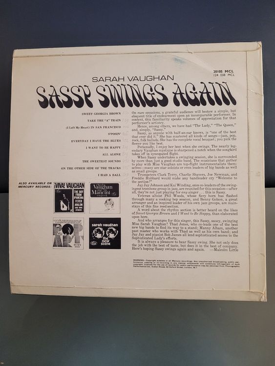 Sarah Vaughan Sassy Swings Again Mono VG* / VG+* (Gebraucht) in