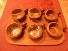 TEE set  +PLATEAU TEAK+  4 GLÄSER,NOCH SEHR GUTEM ZUSTAND