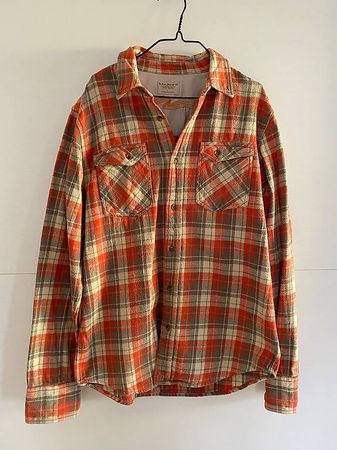 Nudie Karo Herren Hemd Orange feiner Flanell Organic Gr. L