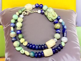 Unikat 💎 Kette Lapislazuli Türkis Amazonit Chalcedon Kyanit