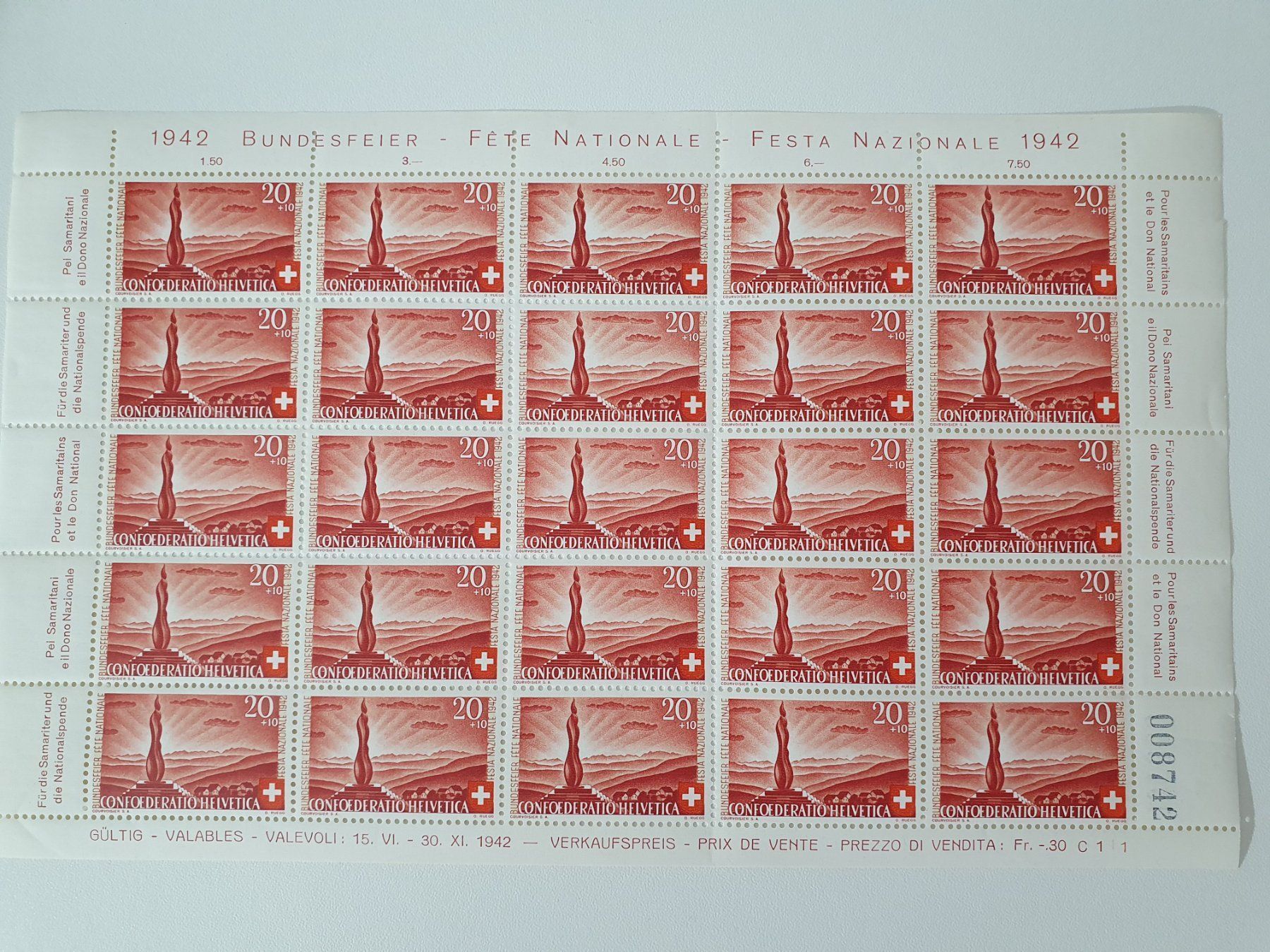 Alle Briefmarken: MARKEN-Bogen 1942 Wehrmännerdenkmal Forch – Neu (gemäss Beschreibung) aus Uster von Posaunus 1