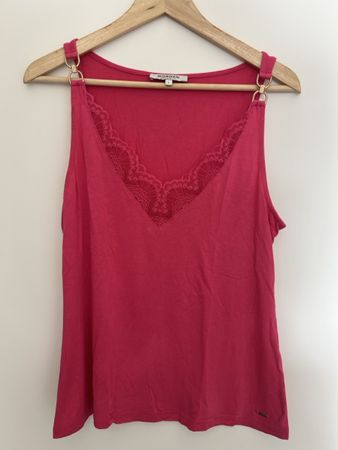 Sommerliches Morgan Top, Gr. L, pink mit Spitze!