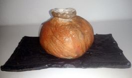 Raku Vase mit Unterschale - Handgefertigt - NEU!