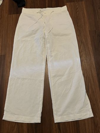 weisse Leinen Hose Straight Leg