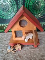 Massiver ,Vintage Ziegenstall & 2 Ziegen aus Holz, Bauernhof