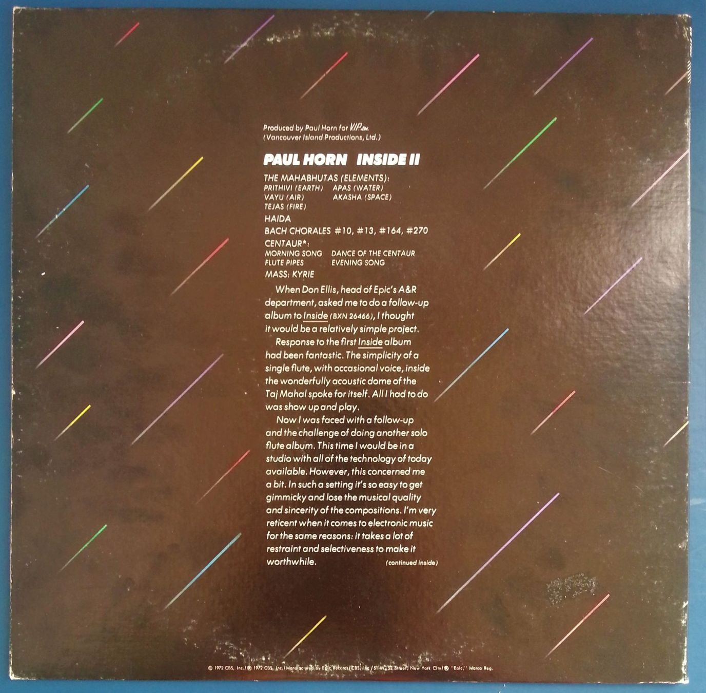Schallplatten: LP Vinyl:  PAUL HORN - INSIDE II, 1972 – Gebraucht aus Oberriet SG von Manick 1