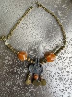 Beduinenkette antik, Silber, Bernsteinfarbene Steine