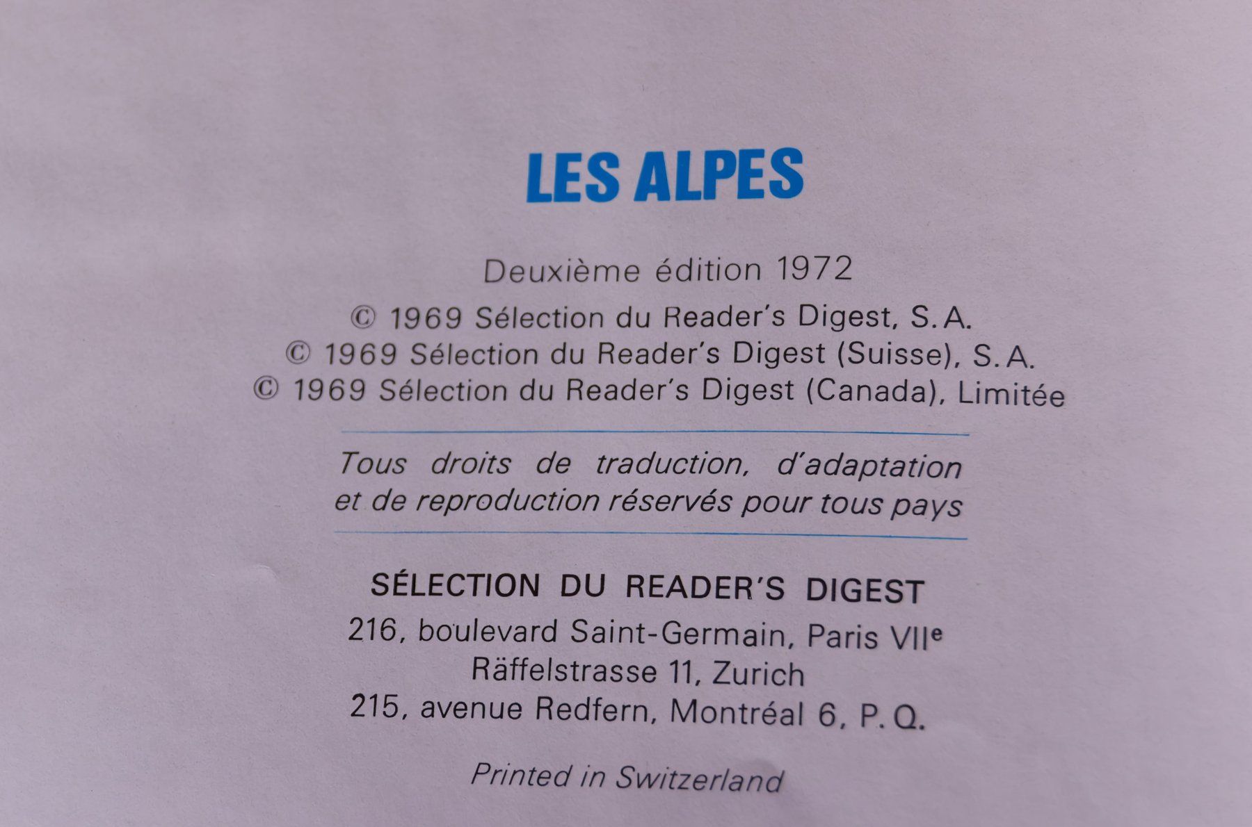 Bücher: Livre Les Alpes Sélection du Reader's Digest 1972 – Gebraucht aus Grolley von Nousty 1