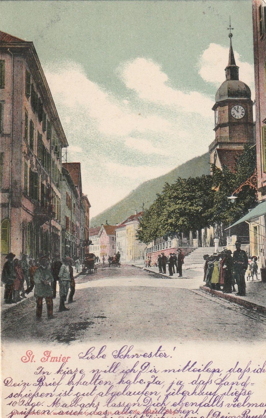 Cartes postales: St. Imier Ansichtskarte mit Stempel und Briefmarke – D'occasion à Rupperswil par Ema10