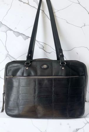 Aigner Leder Tasche Schwarz „Made in Italy“ Krokodile Optik