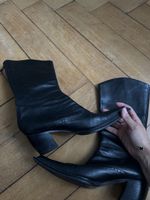Vintage Damen Stiefel Leder schwarz spitz
