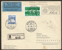 Flugpost Schweiz 1935 Zürich Hannover Luftpost St. Moritz
