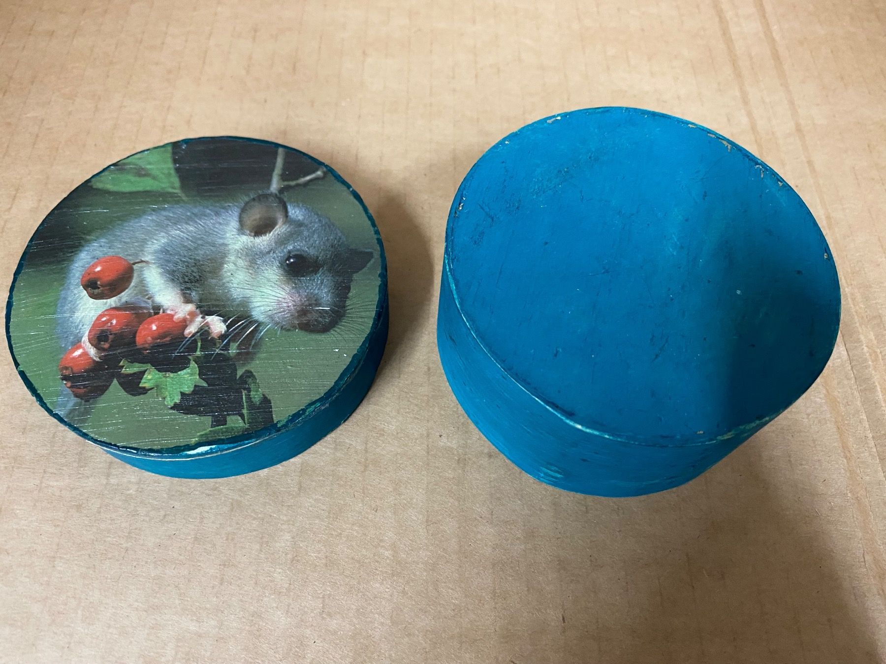 Alle Dekorationen: Runde Holzdose, bemalt, mit Bildemblem, 50er – Gebraucht aus Eschlikon TG von ArtRec 2