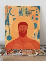 Portrait Oil Painting Man Abstract Style Orange Blue