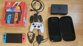 Nintendo Switch OLED + Zubehör + Extra Controller – Wie Neu