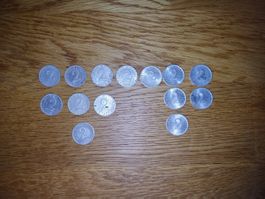 14x 2 Groschen Österreich 1950, 52, 54, 57, 62, 72, 73.