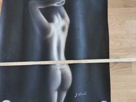 AKT WEIBLICH ÖLGEMÄLDE SCHWARZWEISS 67 X 56 CM