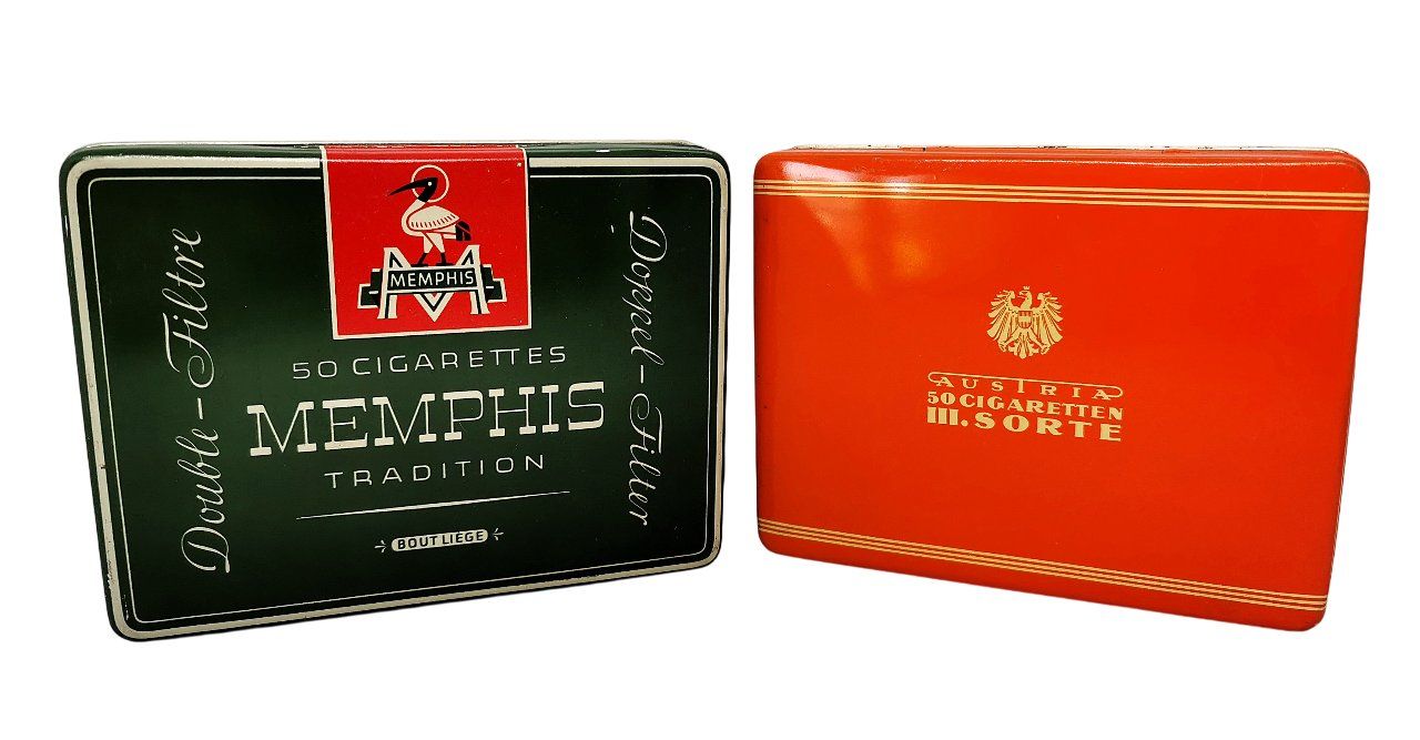 Altri Prodotti per fumatori: 2x boîte cigarettes Zigaretten Blechdose Memphis Austria – Usato da Tavannes venduto da Brocashop