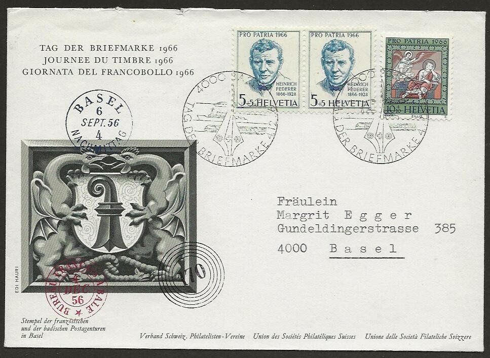 Tutti i francobolli: 1966 Brief Tag der Briefmarke BASEL – Usato da Arlesheim venduto da kuhnphila