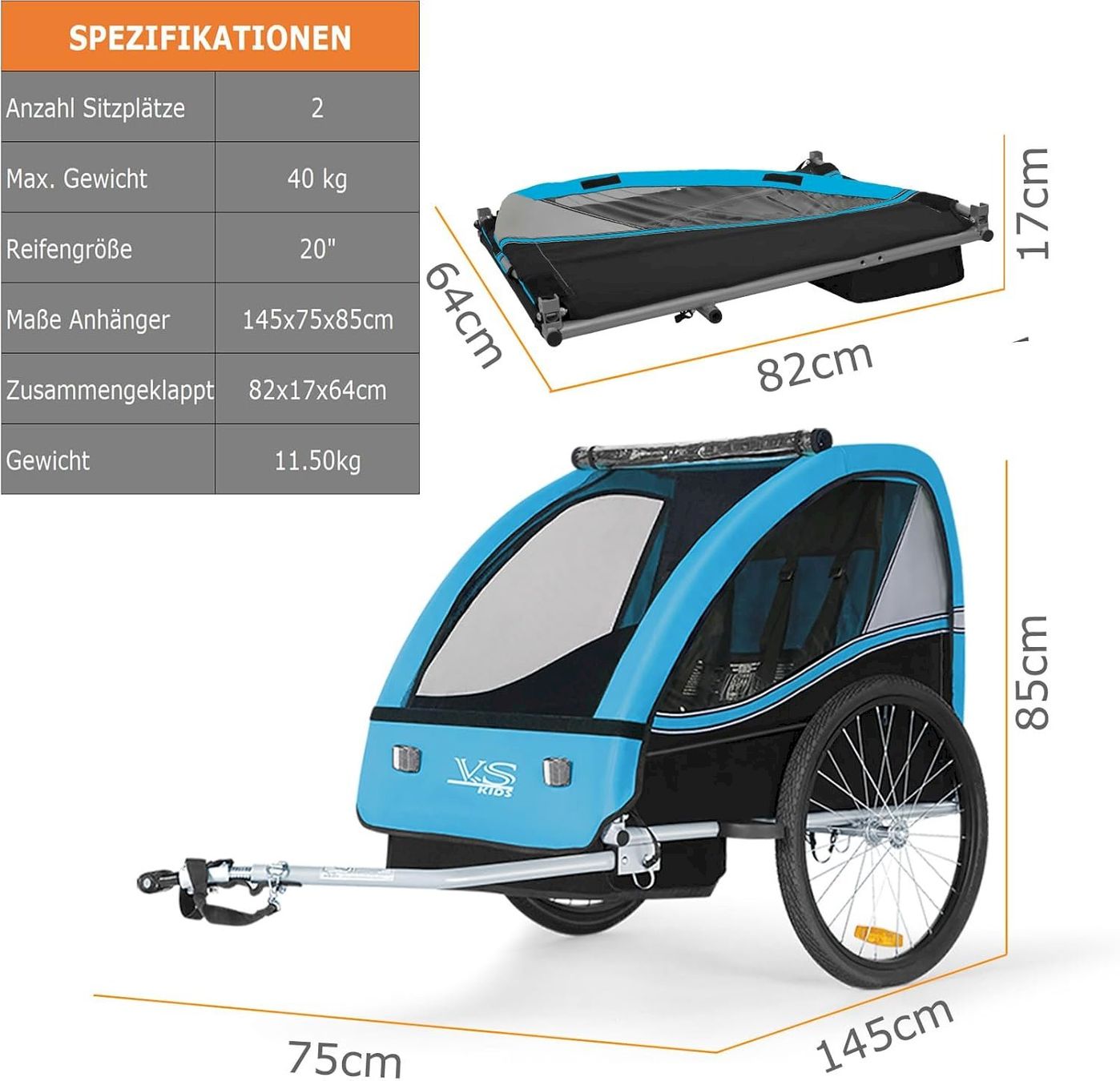 Veloanhänger: TIGGO VS Kinderanhänger Blau / Schwarz – Neu und originalverpackt aus Bottighofen von zaap 2