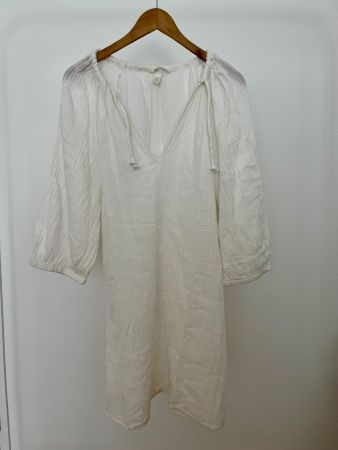 H&M Sommerliches Leinen-/Baumwollkleid in Creme – Gr. XS