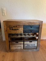 Industrie Style Kommode mit Schubladen&Weinregal,Holz massiv