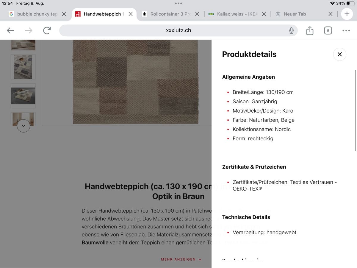 Teppiche: Handwebteppich Nordic 130x190cm, Wolle/Baumwolle, Beige – Neu (gemäss Beschreibung) aus Oberhasli von lufl01 6