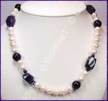 Amethyst und Süsswasser Zucht-Perlen Kette ca. 48cm