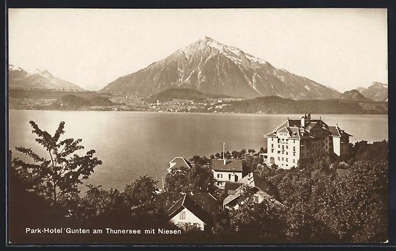 Cartoline postali: Gunten am Thunersee, Park-Hotel, Ortsans – Usato da Berlin venduto da bartko-reher