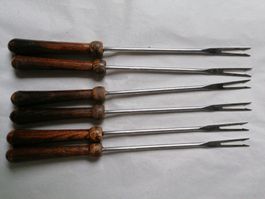 6er Set Fonduegabeln Gabeln Holz Vintage Retro 70er