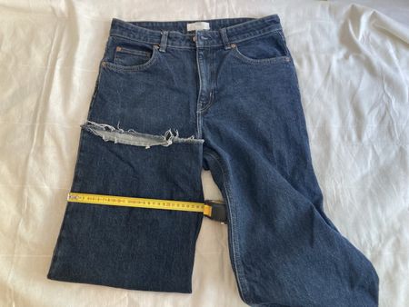 Blue Jeans High Waist Straight Leg Raw Hem Denim Size M