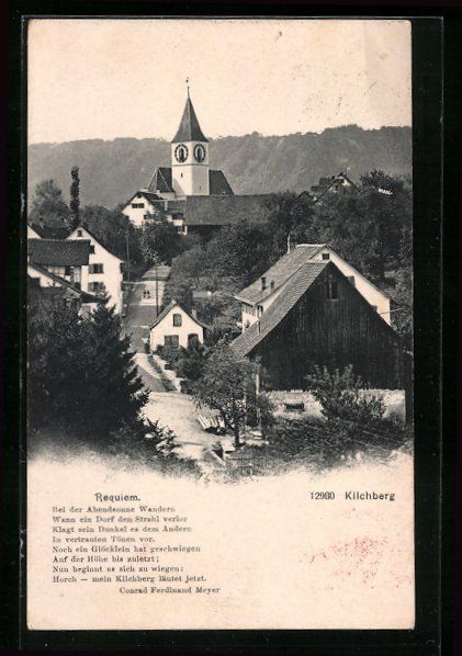 Cartoline postali: AK Kilchberg, Strassenpartie mit Kirche – Usato da Berlin venduto da bartko-reher
