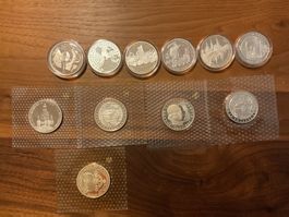 Silber Münzen 10 Euro Stücke und 10 DM Stück alle in PP