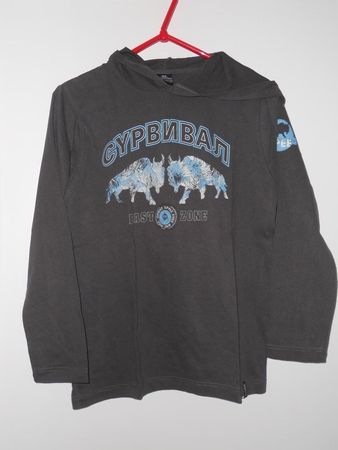 Neu: T'Shirt langarm mit Kapuze - dunkelgrau - Gr. 152