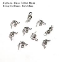 Edelstahl Verschluss & Crimp Endperle 4x8mm. 50Stk.