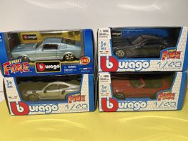 4 x Sportwagen Burago 1/43