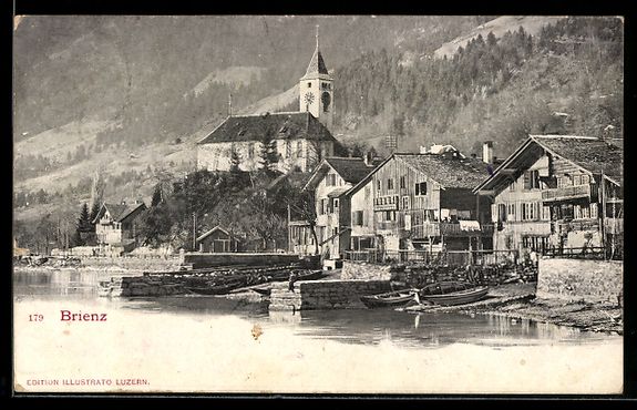 Cartoline postali: AK Brienz, Ortspartie am See mit Kirche – Usato da Berlin venduto da bartko-reher